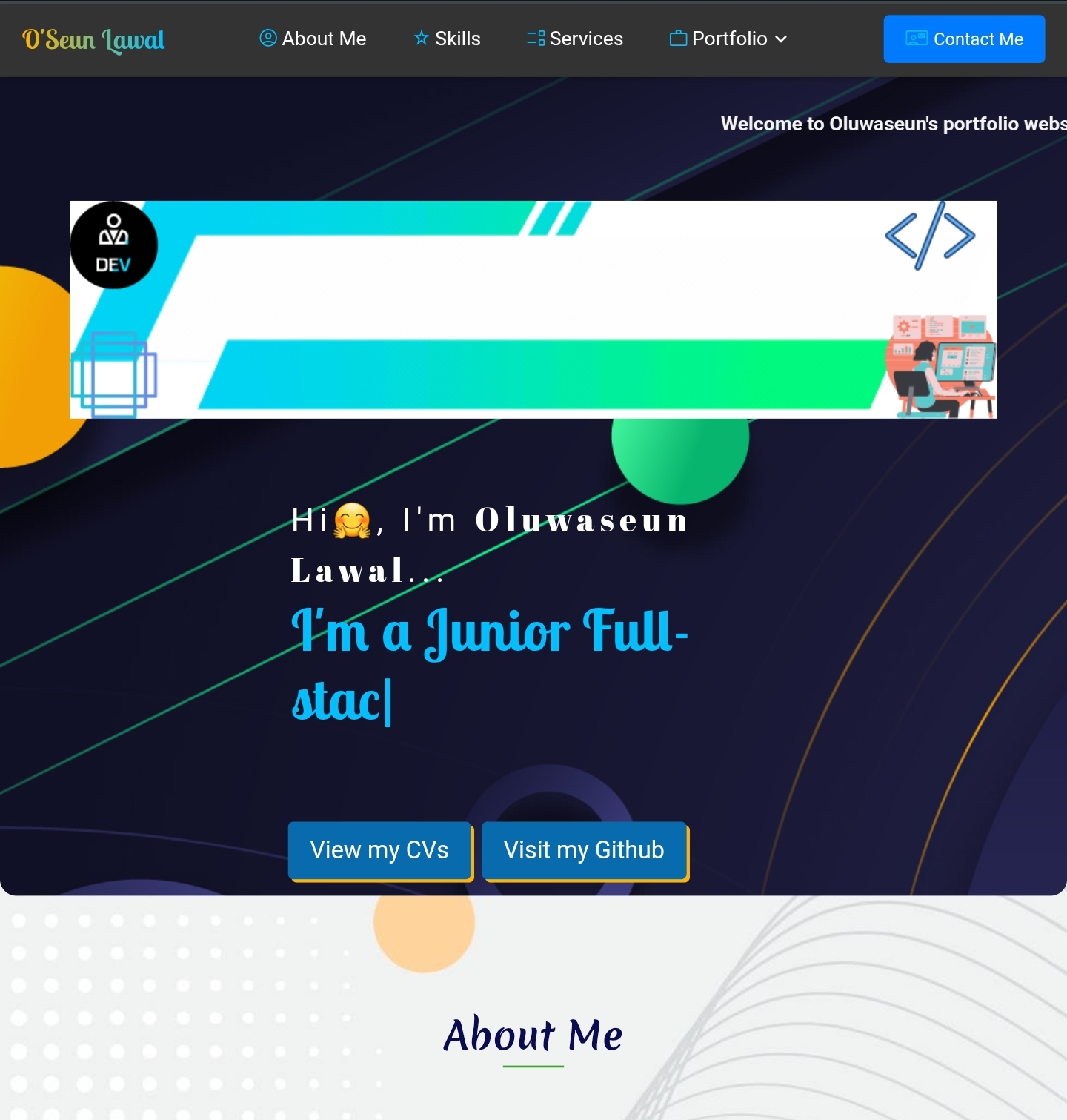 My portfolio website desktop view